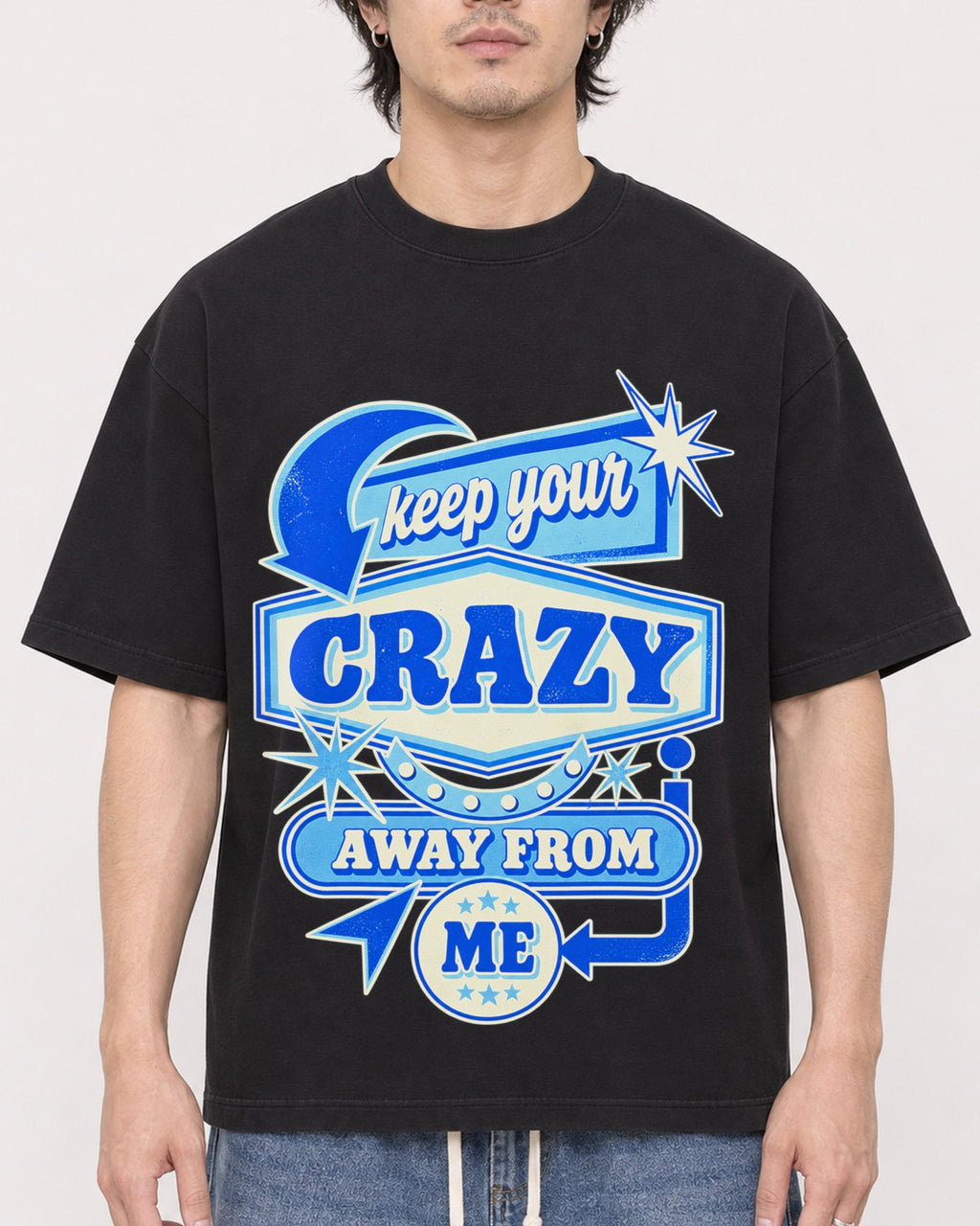 Mockup Boxy Heavyweight Tee Black male close-up 03