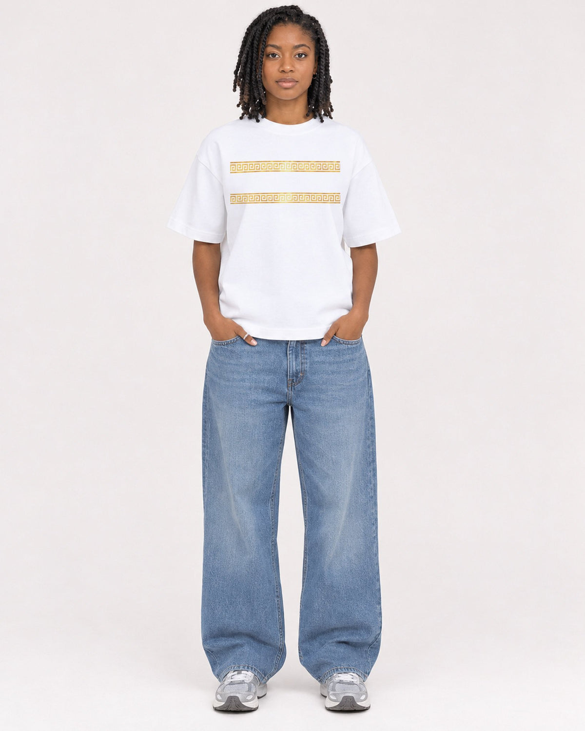 Mockup Boxy Heavyweight Tee White female full-body 15