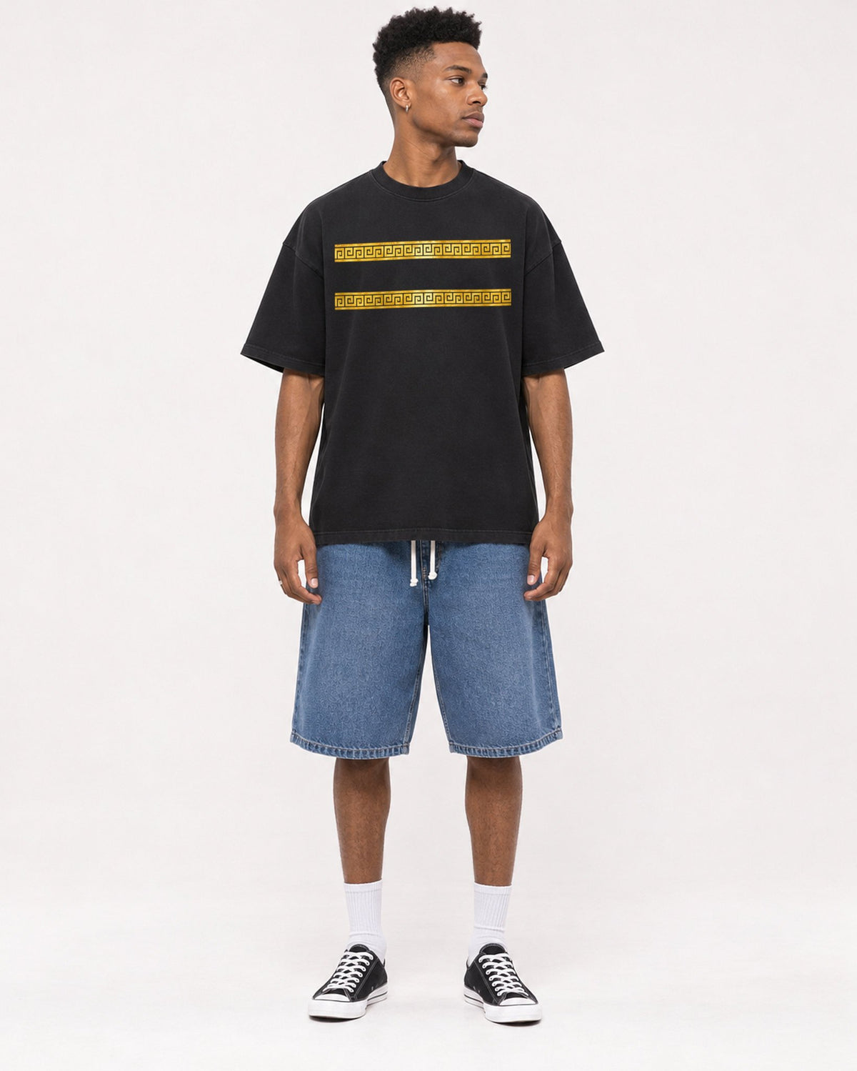 Mockup Boxy Heavyweight Tee Black male full-body 15
