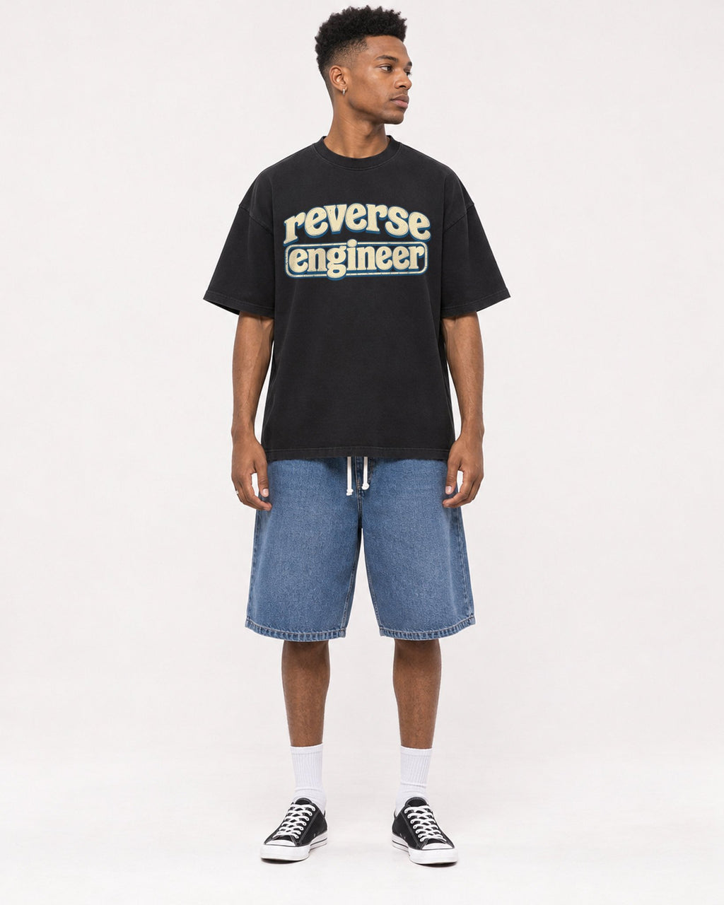 Mockup Boxy Heavyweight Tee Black male full-body 15