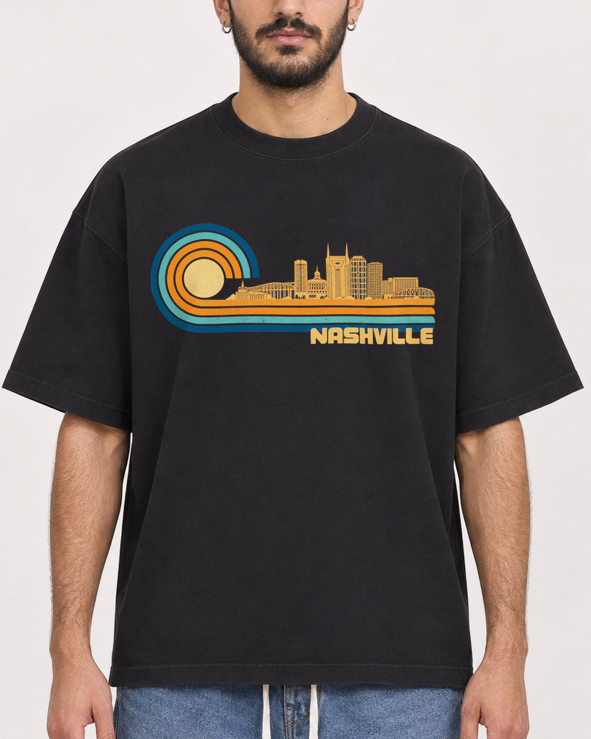 Mockup Boxy Heavyweight Tee Black male close-up 07