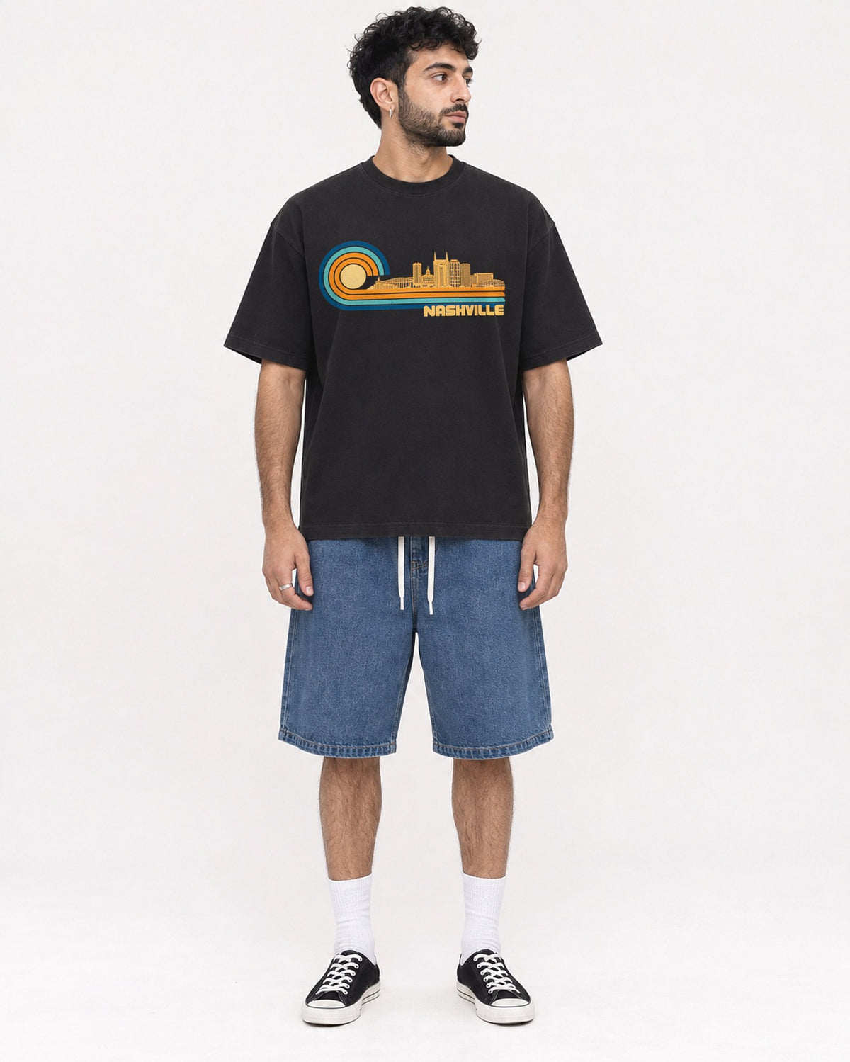 Mockup Boxy Heavyweight Tee Black male full-body 07