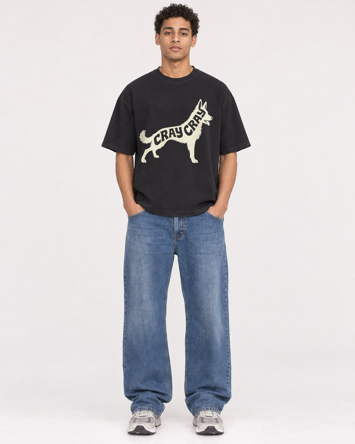 Mockup Boxy Heavyweight Tee Black male full-body 10