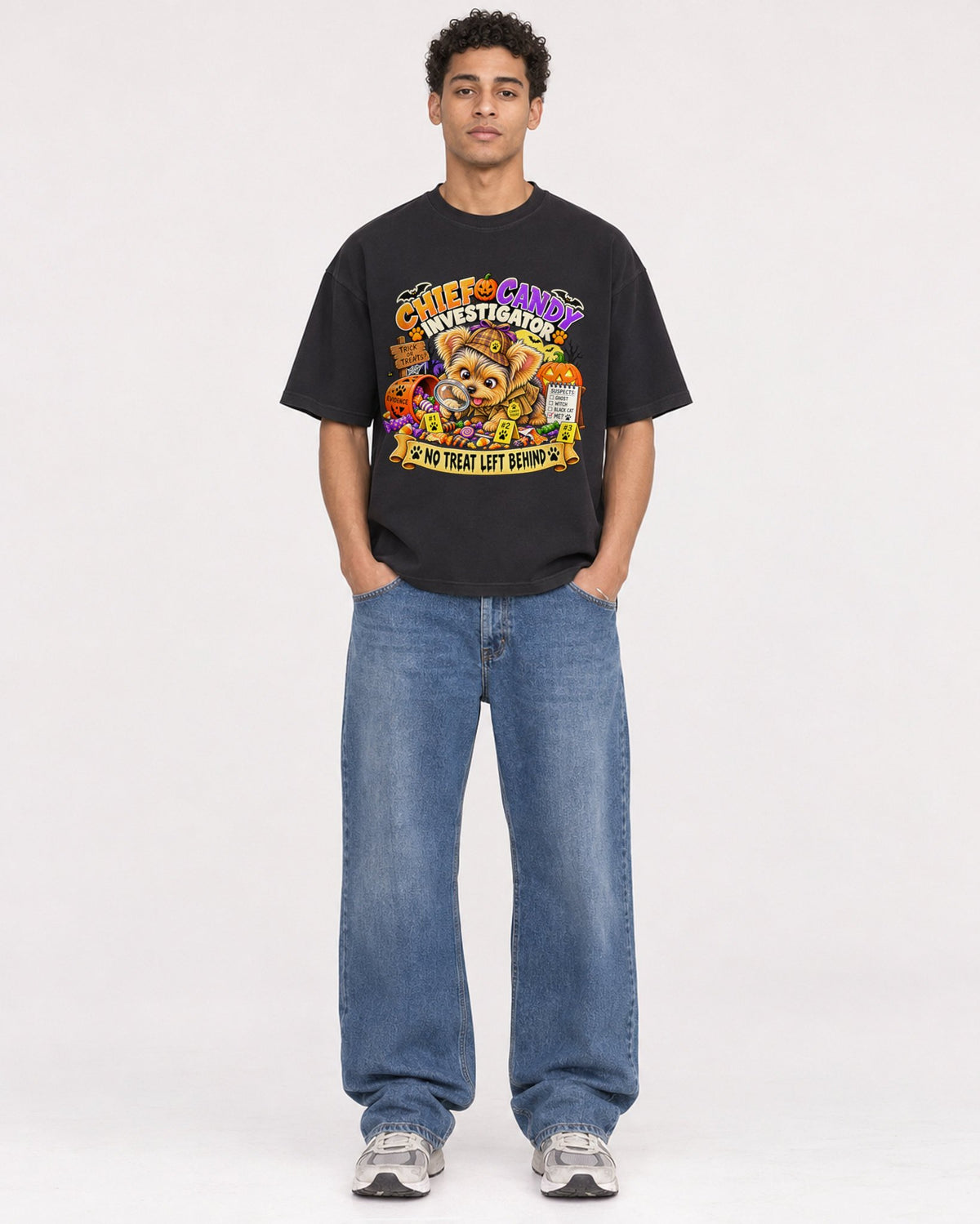 Mockup Boxy Heavyweight Tee Black male full-body 10