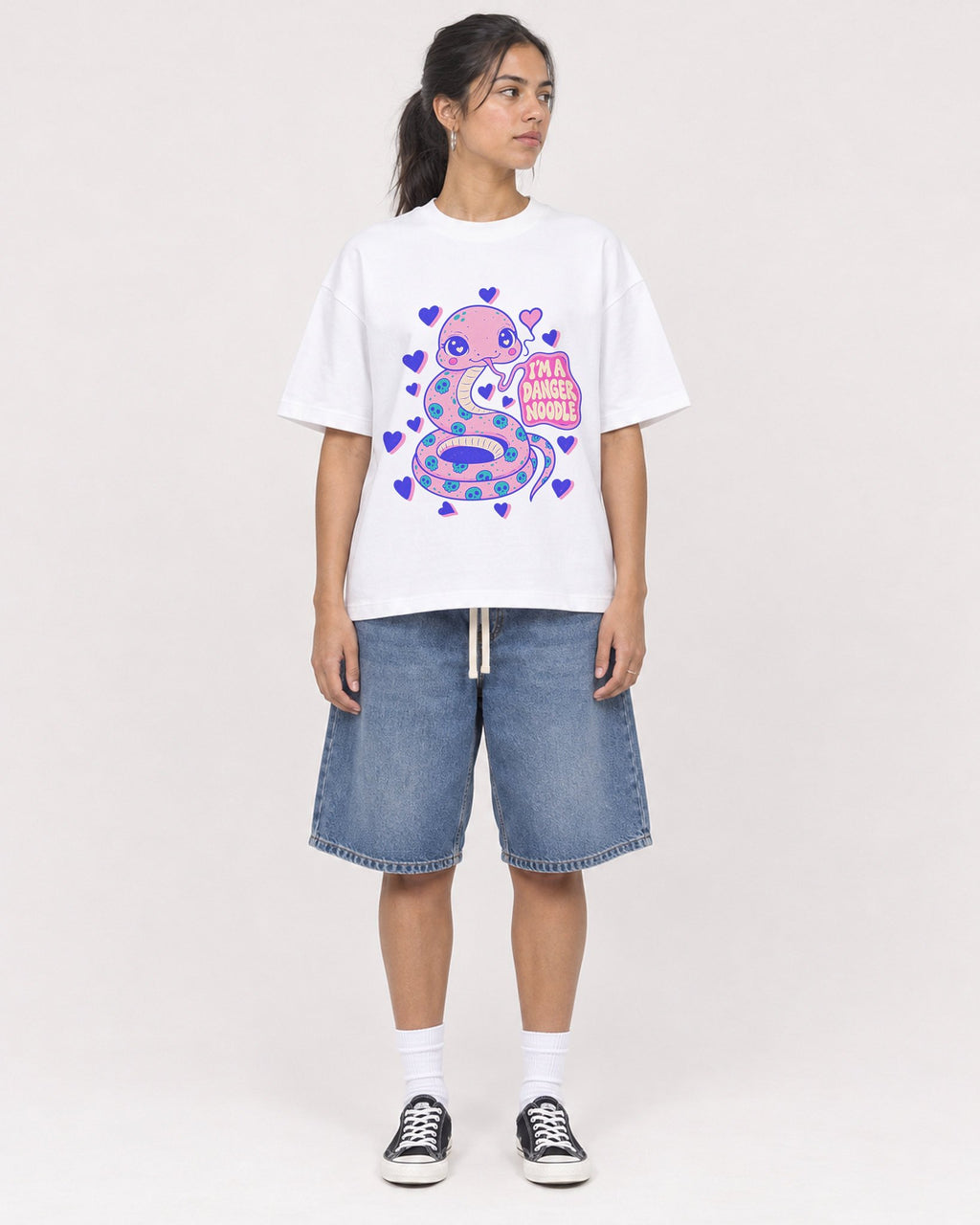 Mockup Boxy Heavyweight Tee White female full-body 16