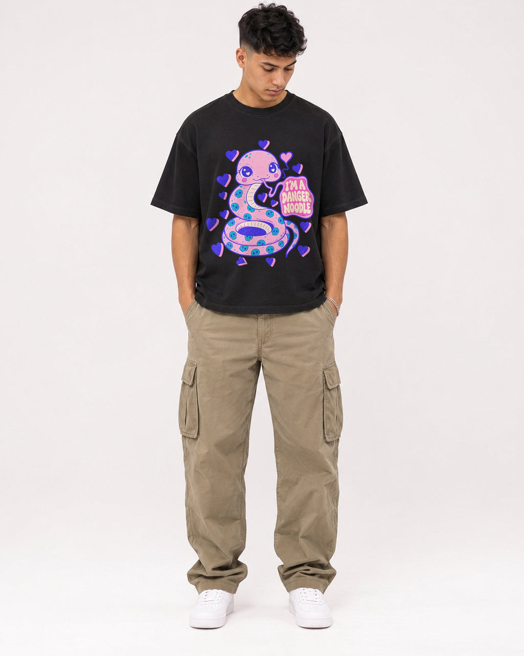 Mockup Boxy Heavyweight Tee Black male full-body 16