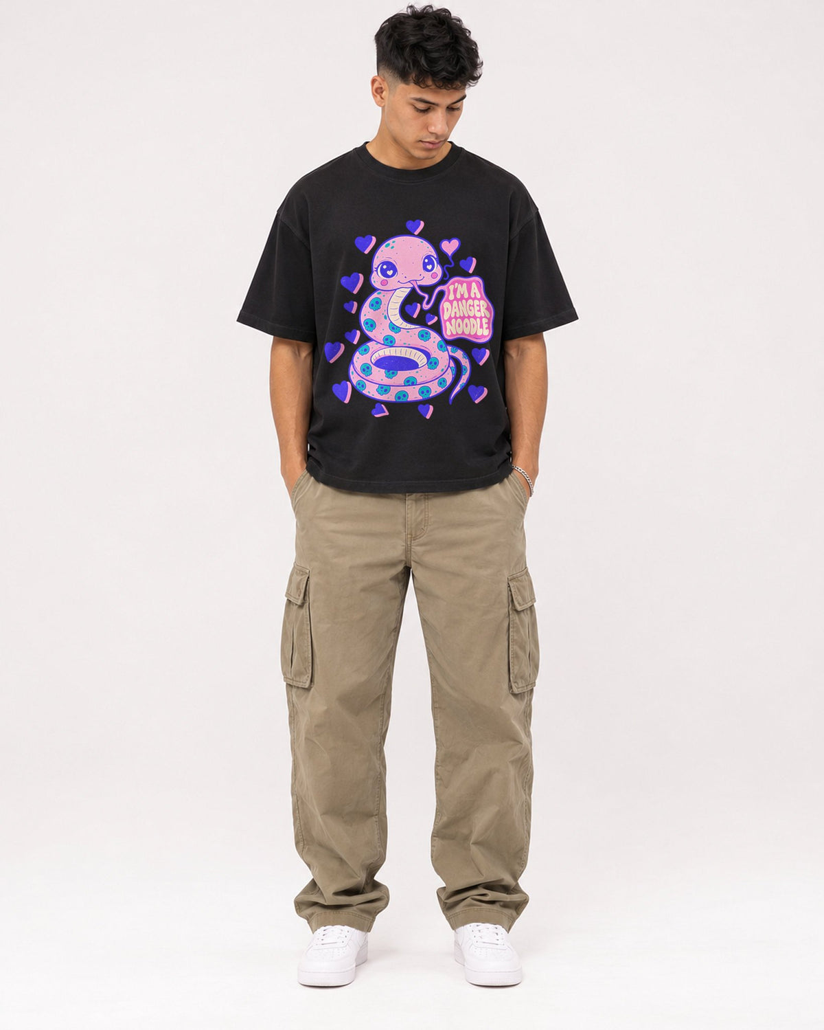 Mockup Boxy Heavyweight Tee Black male full-body 16