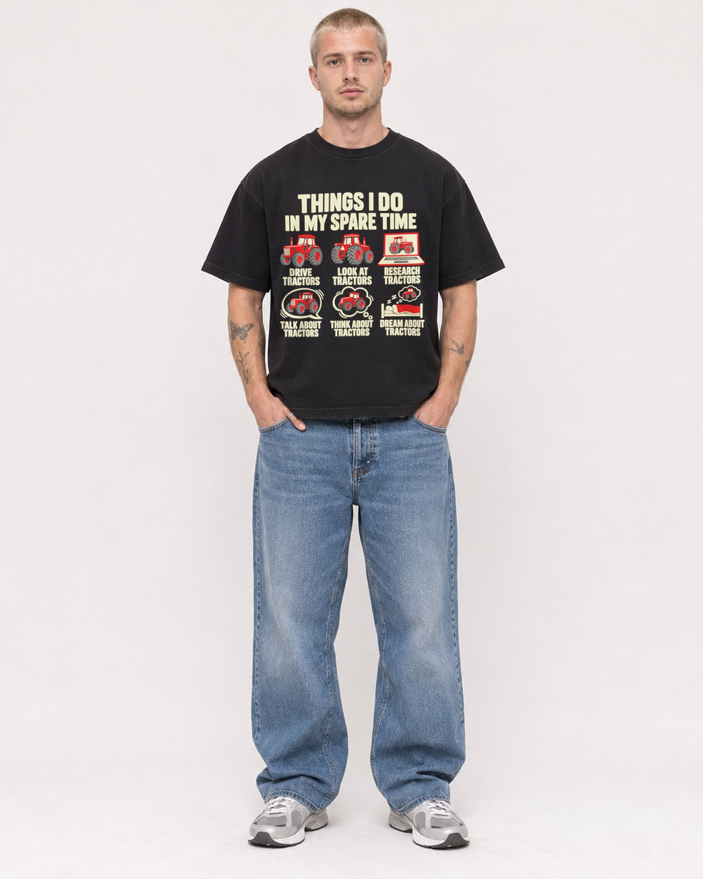 Mockup Boxy Heavyweight Tee Black male full-body 18