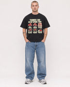 Mockup Boxy Heavyweight Tee Black male full-body 18