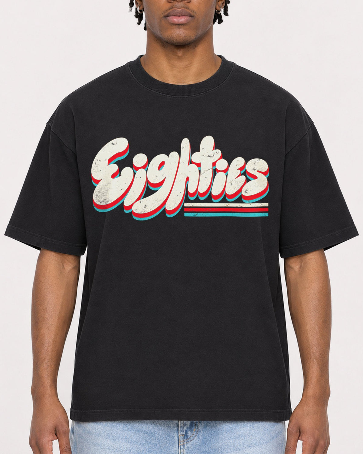 Mockup Boxy Heavyweight Tee Black male close-up 05