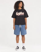 Mockup Boxy Heavyweight Tee Black female full-body 05
