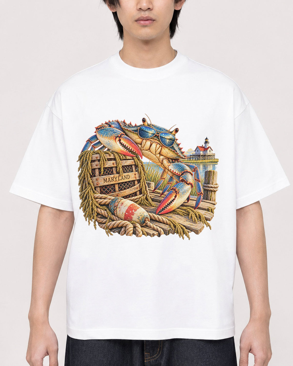 Mockup Boxy Heavyweight Tee White male close-up 11