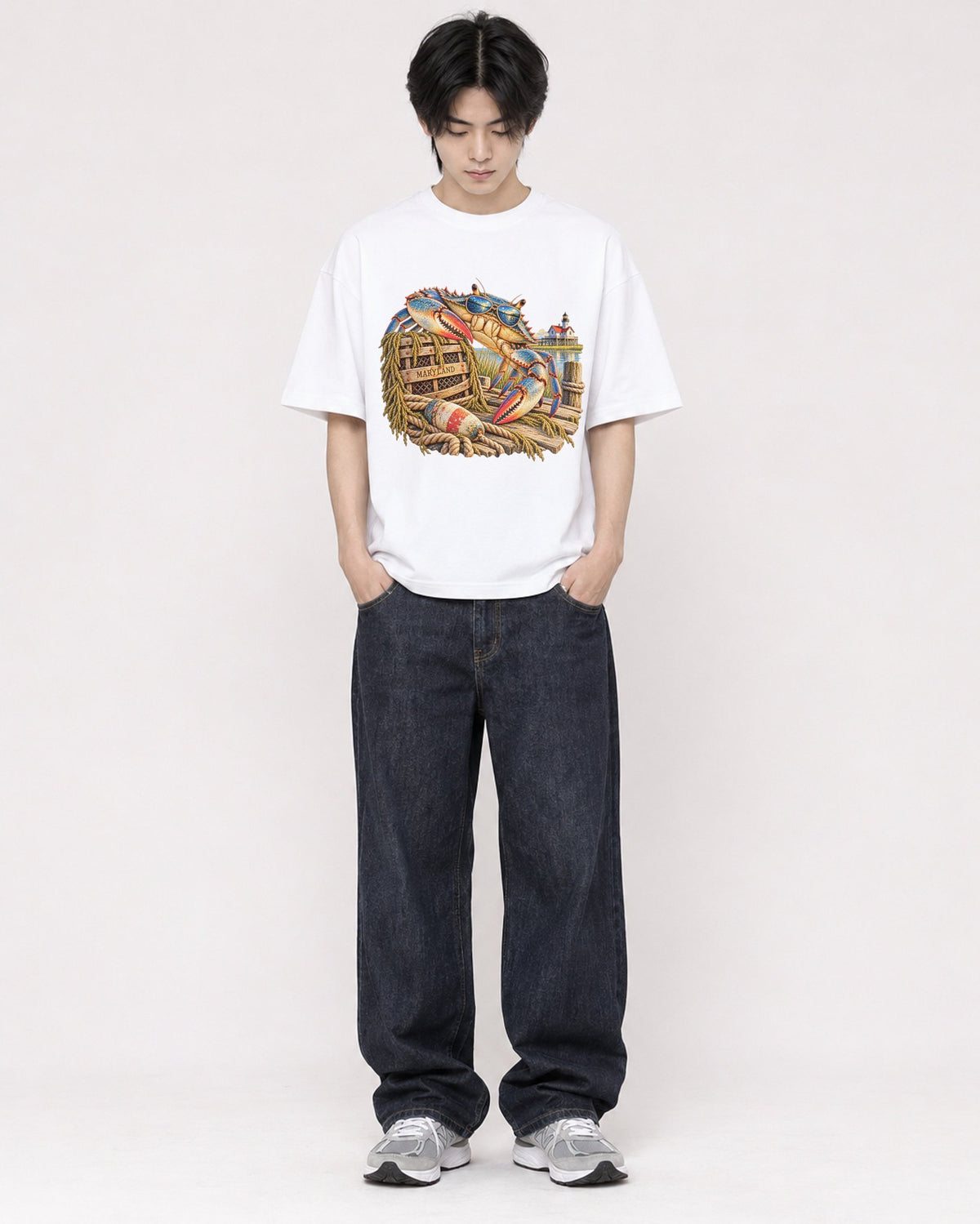 Mockup Boxy Heavyweight Tee White male full-body 11