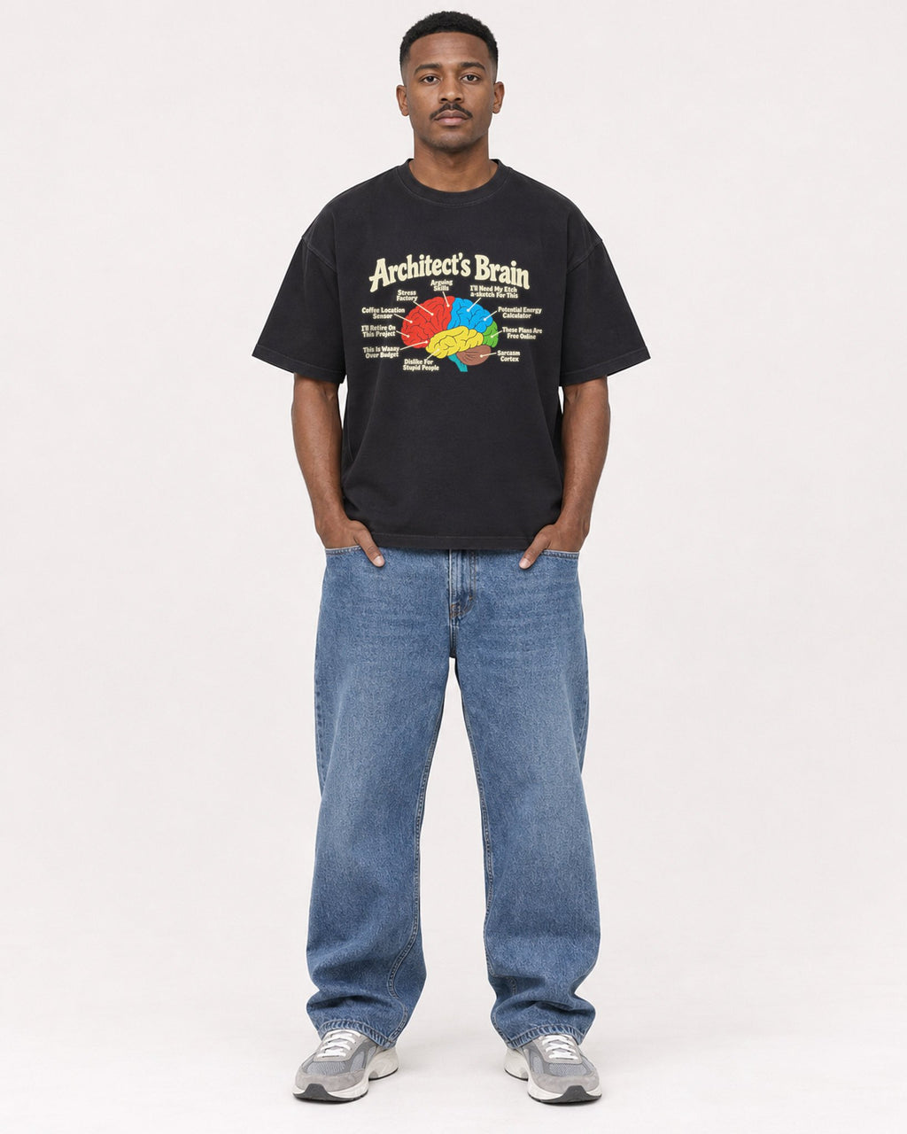 Mockup Boxy Heavyweight Tee Black male full-body 14