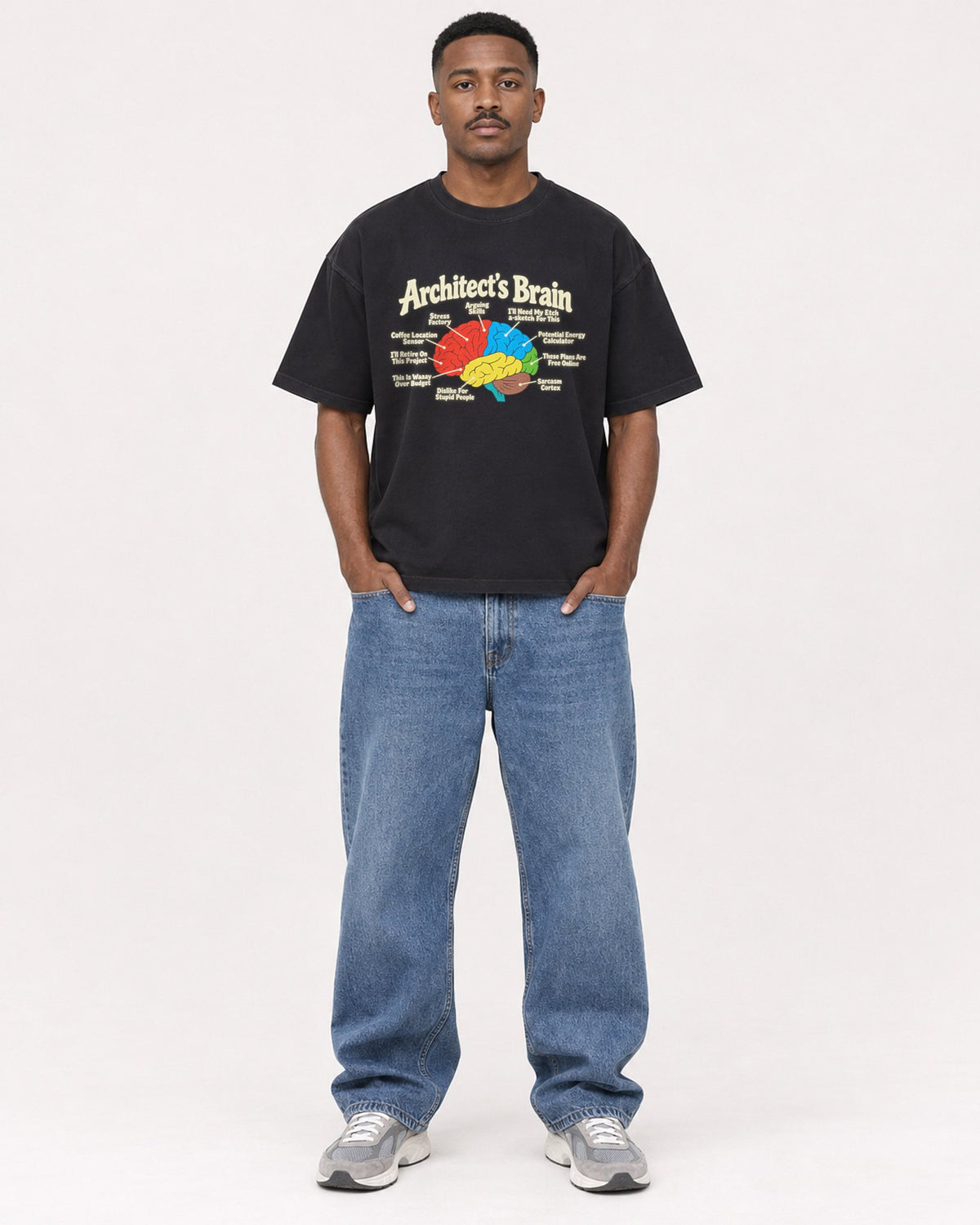 Mockup Boxy Heavyweight Tee Black male full-body 14