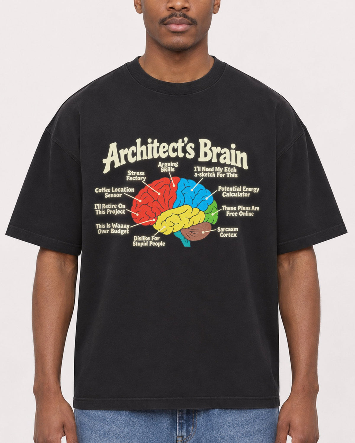 Mockup Boxy Heavyweight Tee Black male close-up 14