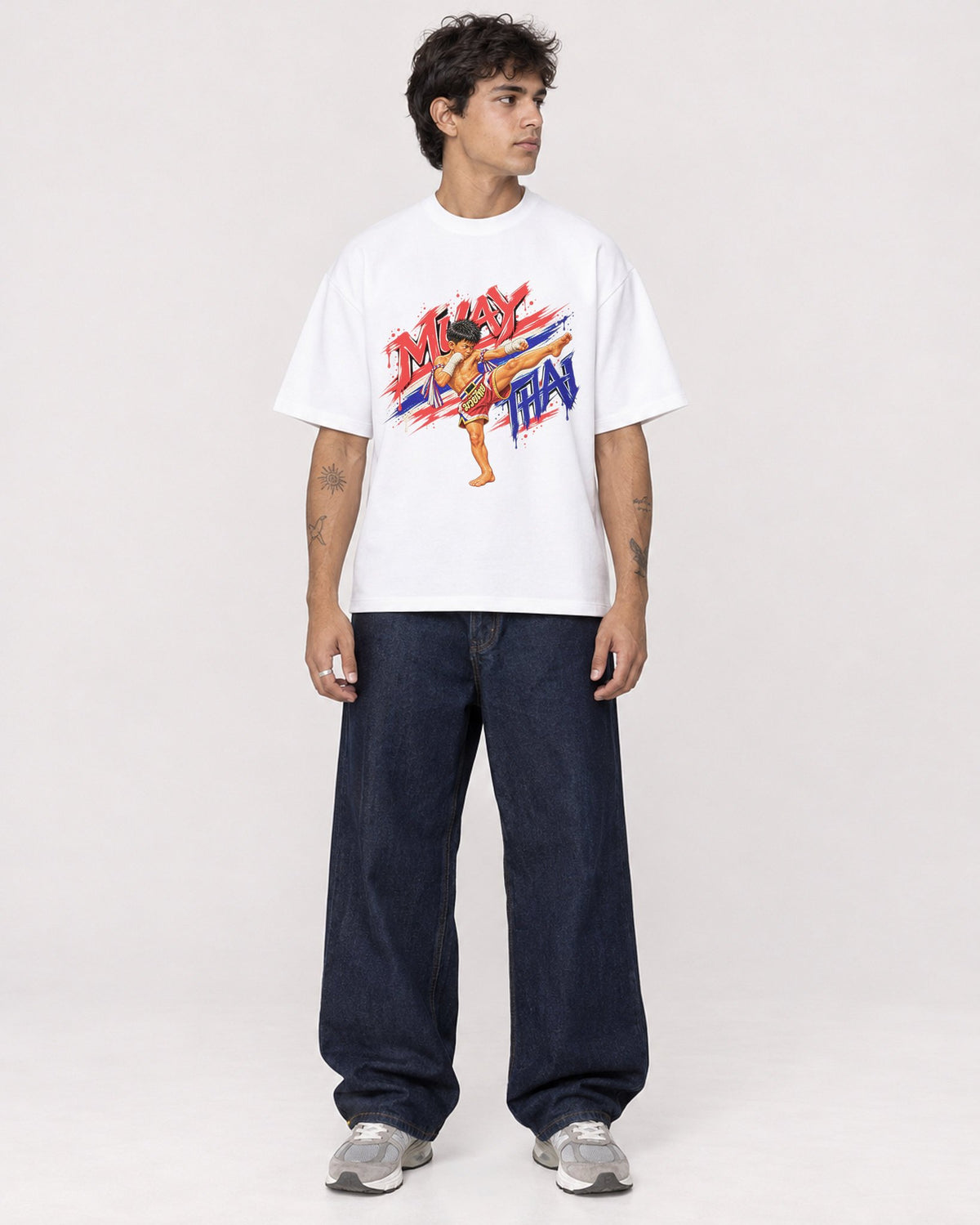 Mockup Boxy Heavyweight Tee White male full-body 06