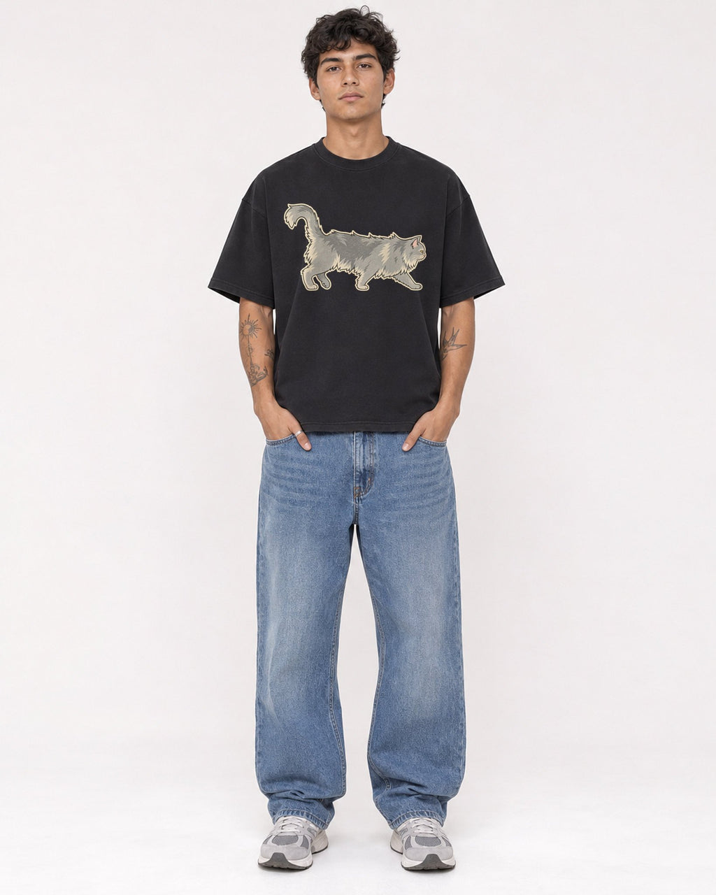 Mockup Boxy Heavyweight Tee Black male full-body 06