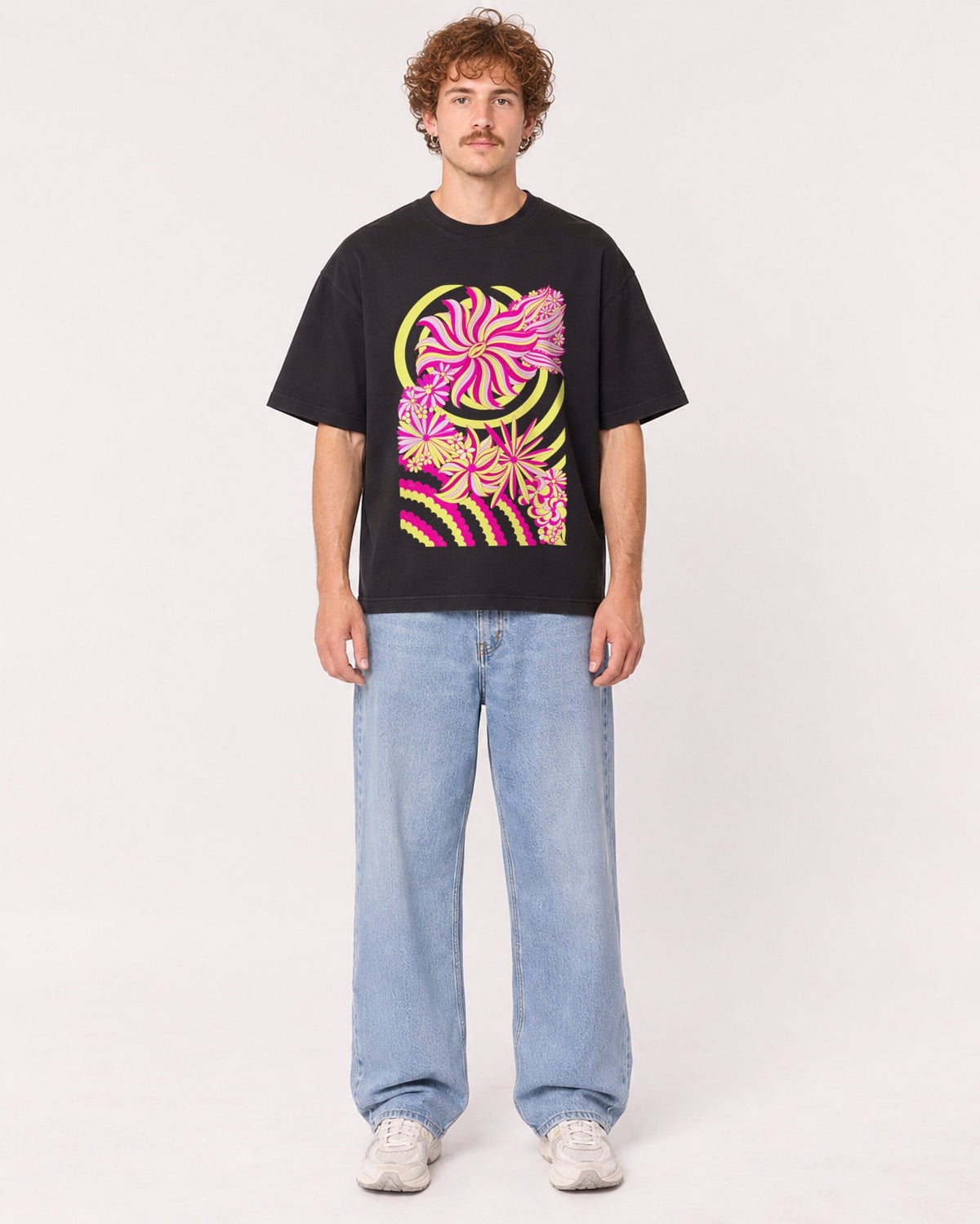 Mockup Boxy Heavyweight Tee Black male full-body 09