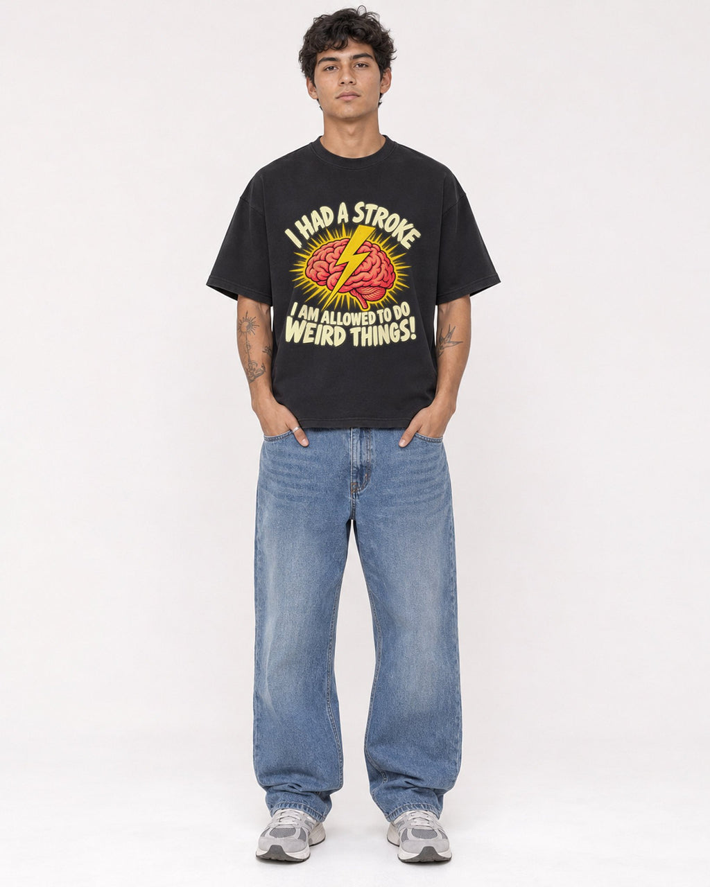 Mockup Boxy Heavyweight Tee Black male full-body 06