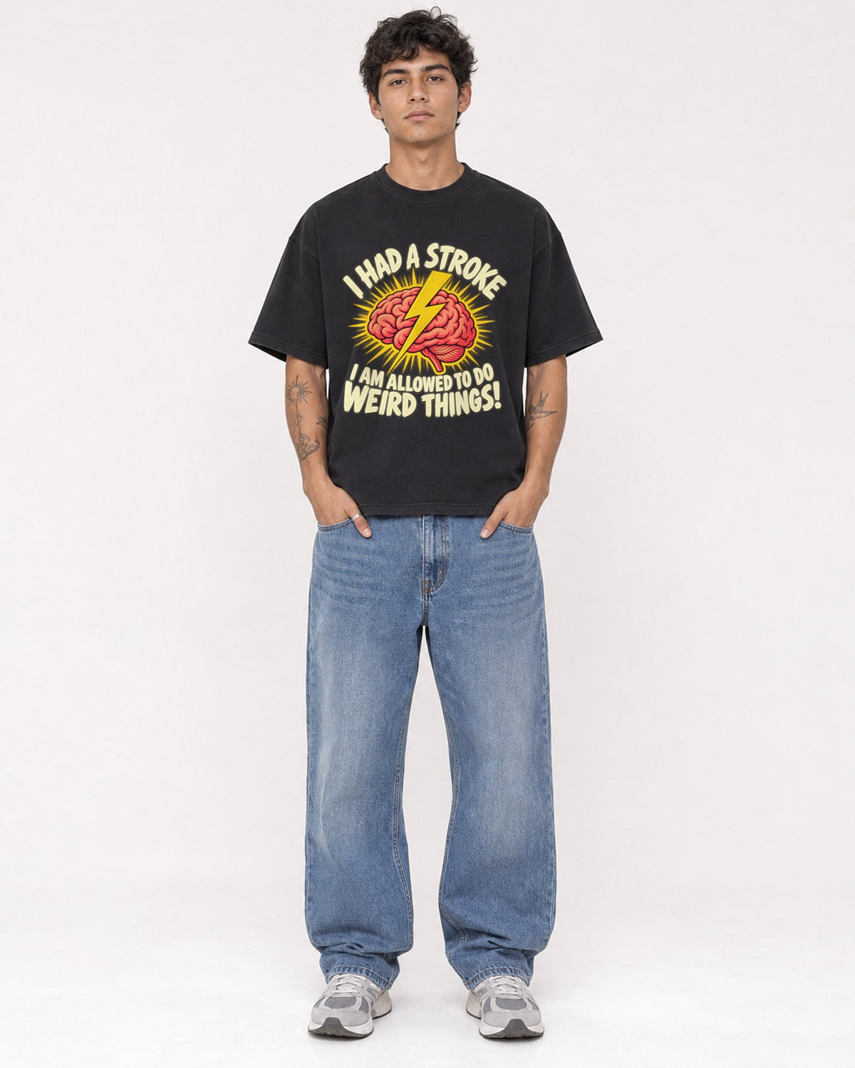 Mockup Boxy Heavyweight Tee Black male full-body 06