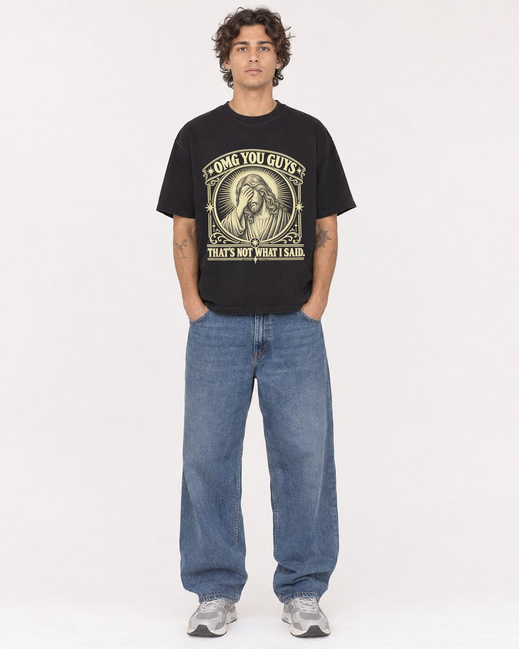 Mockup Boxy Heavyweight Tee Black male full-body 30
