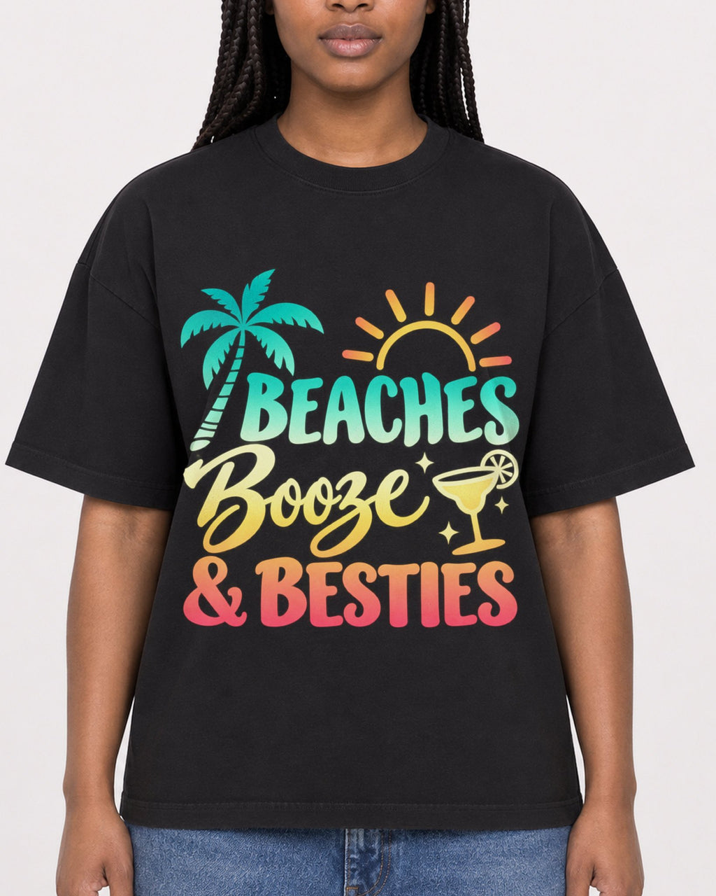 Mockup Boxy Heavyweight Tee Black female close-up 04