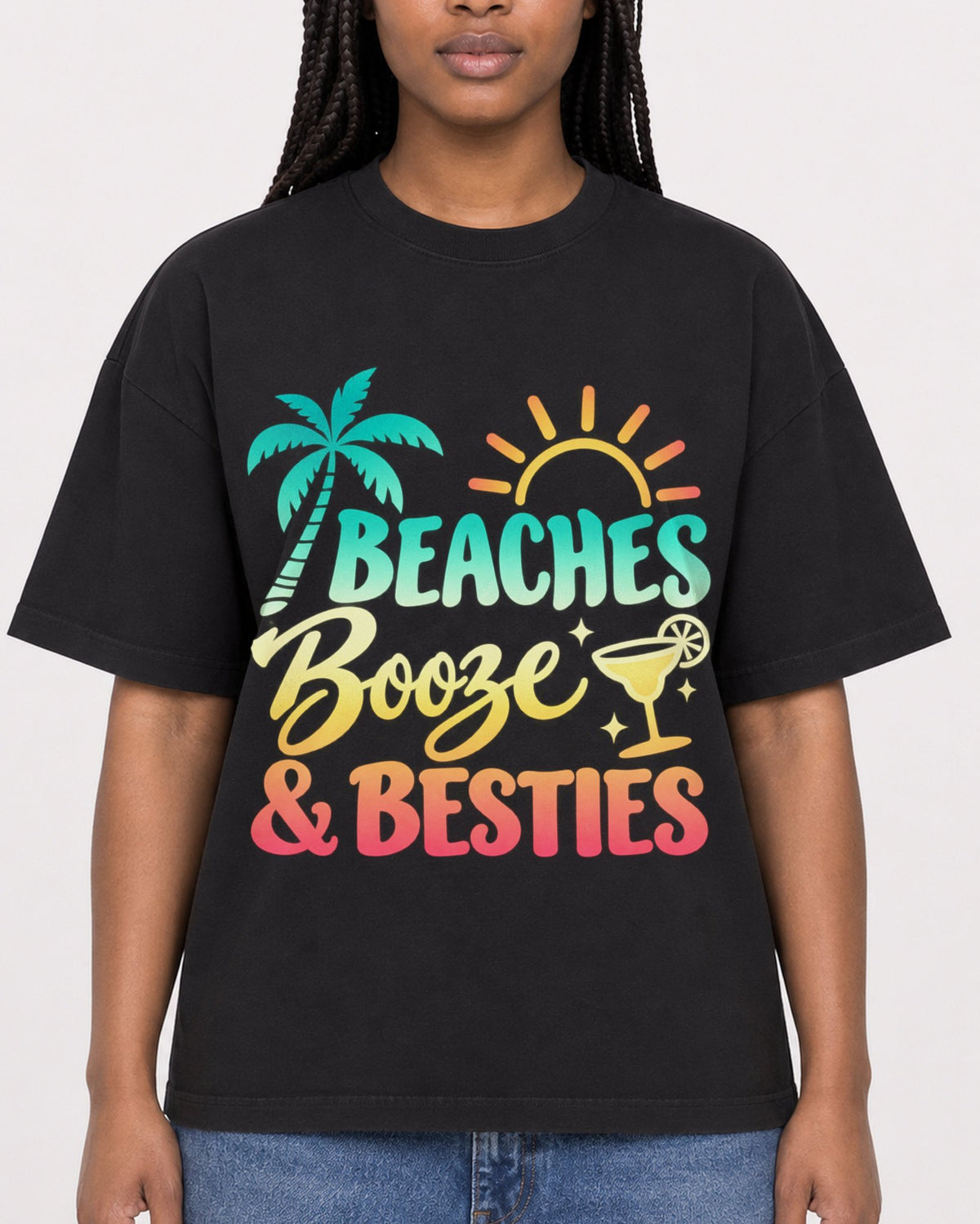 Mockup Boxy Heavyweight Tee Black female close-up 04