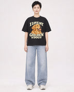 Mockup Boxy Heavyweight Tee Black female full-body 23