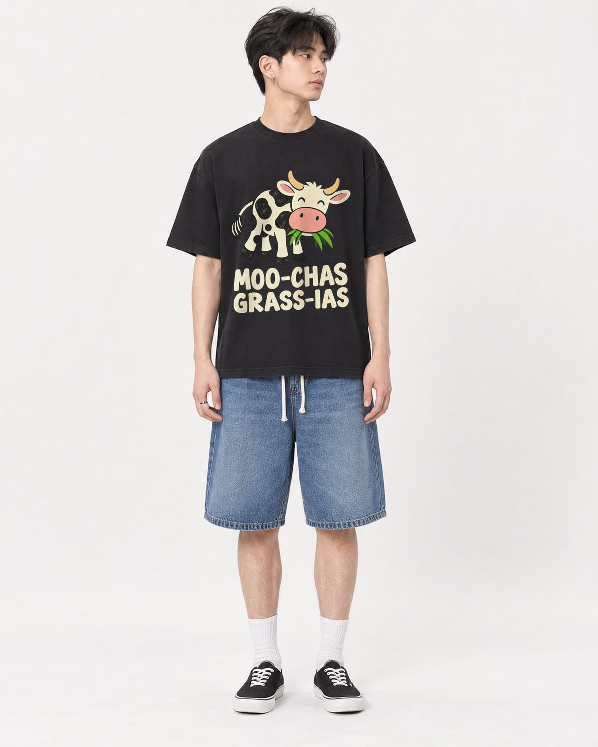 Mockup Boxy Heavyweight Tee Black male full-body 31