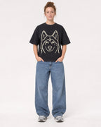 Mockup Boxy Heavyweight Tee Black female full-body 28