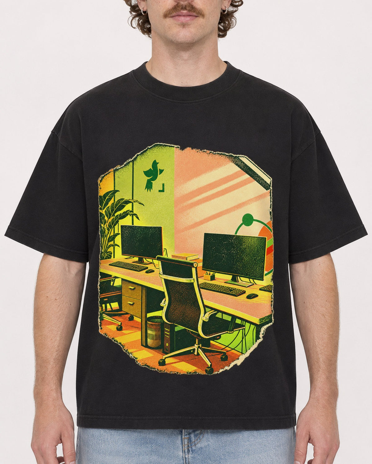 Mockup Boxy Heavyweight Tee Black male close-up 09