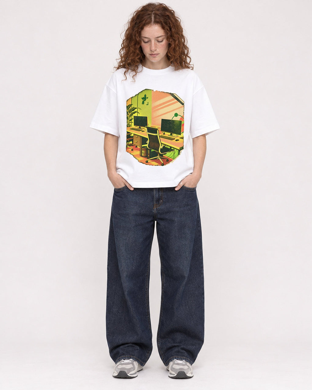 Mockup Boxy Heavyweight Tee White female full-body 09