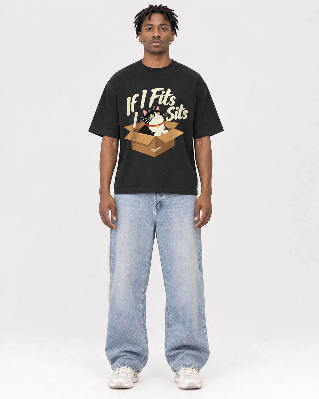 Mockup Boxy Heavyweight Tee Black male full-body 05