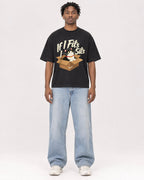 Mockup Boxy Heavyweight Tee Black male full-body 05