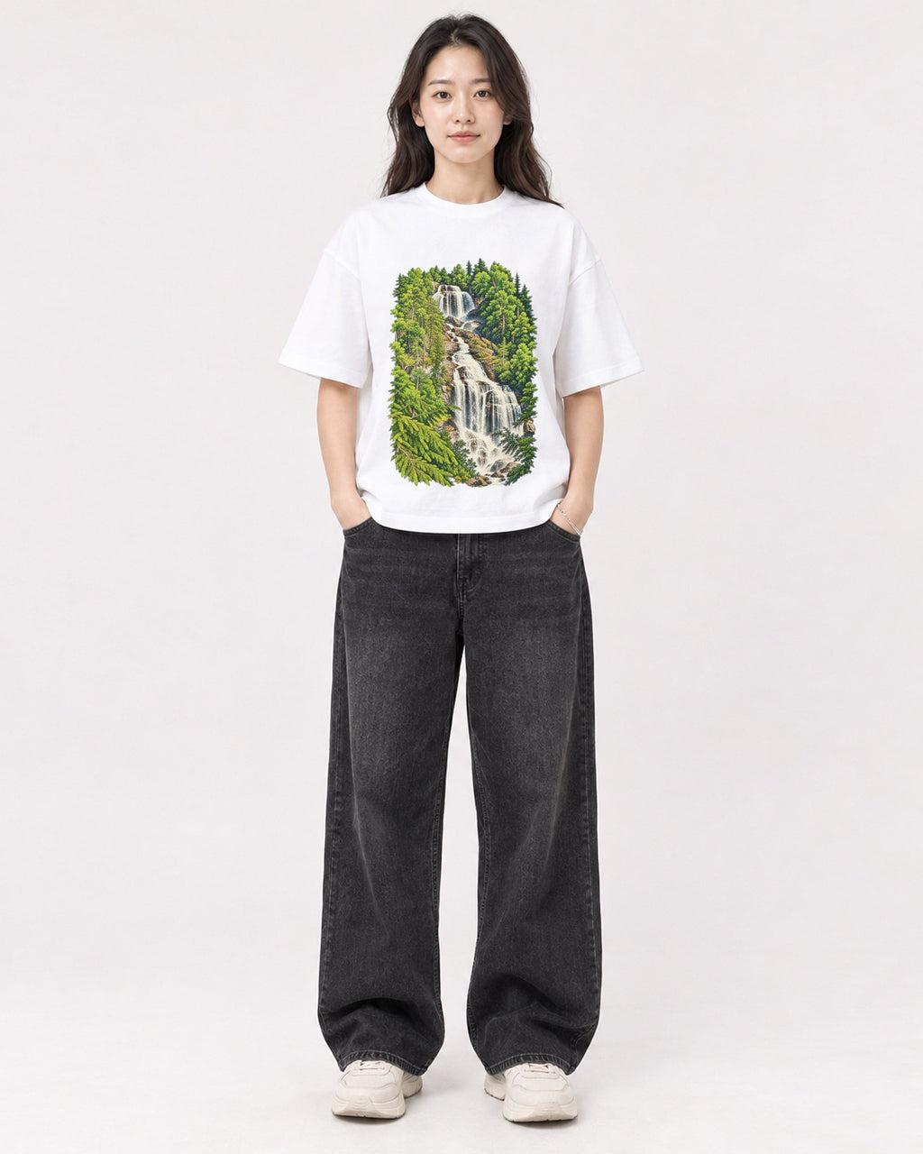 Mockup Boxy Heavyweight Tee White female full-body 03