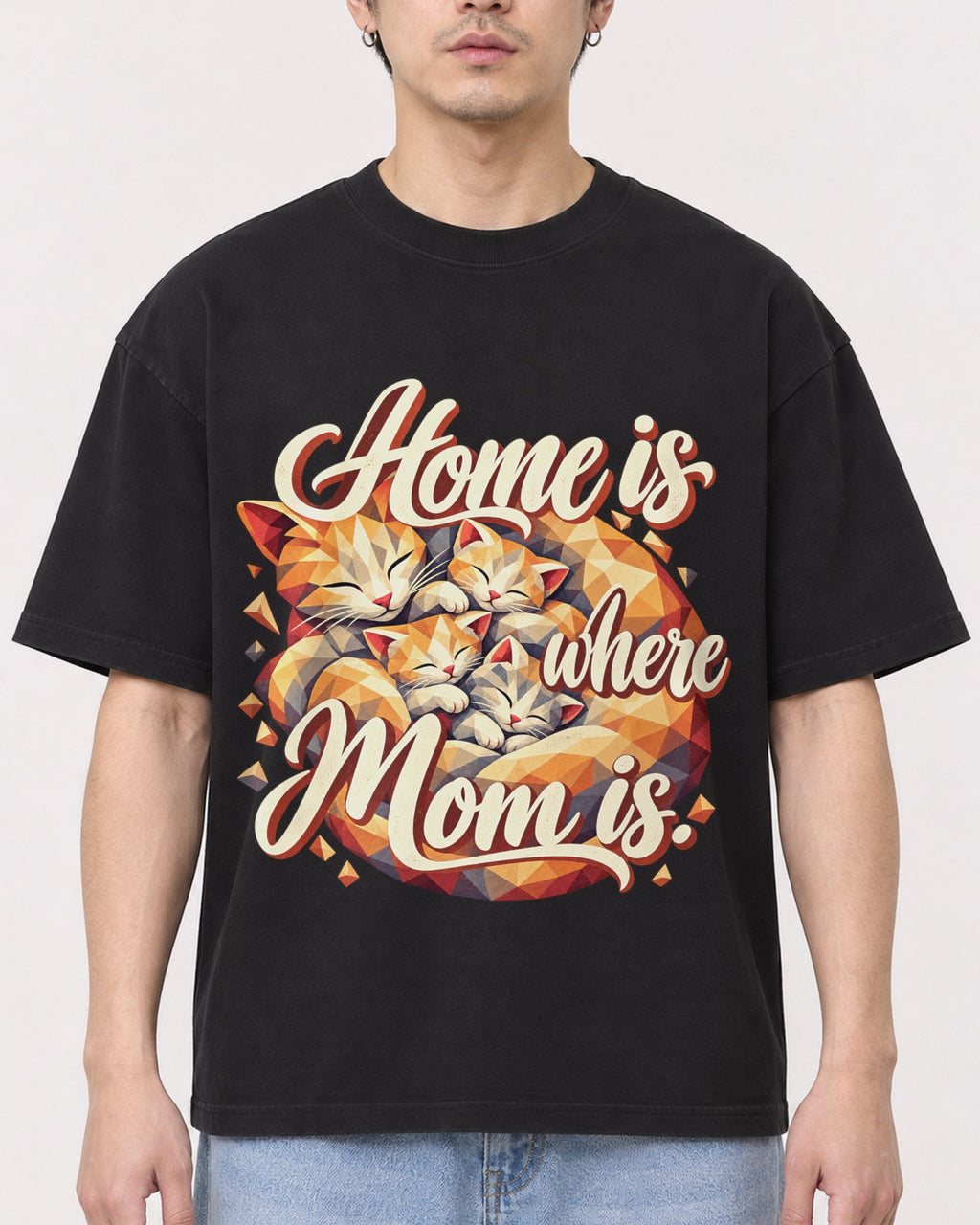 Mockup Boxy Heavyweight Tee Black male close-up 13
