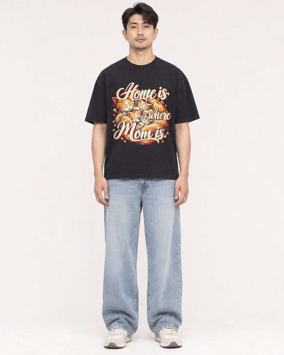Mockup Boxy Heavyweight Tee Black male full-body 13