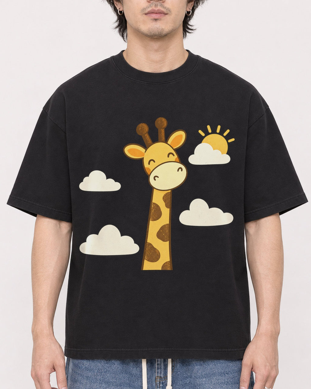 Mockup Boxy Heavyweight Tee Black male close-up 03