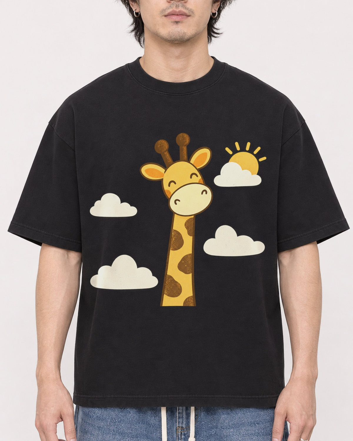 Mockup Boxy Heavyweight Tee Black male close-up 03