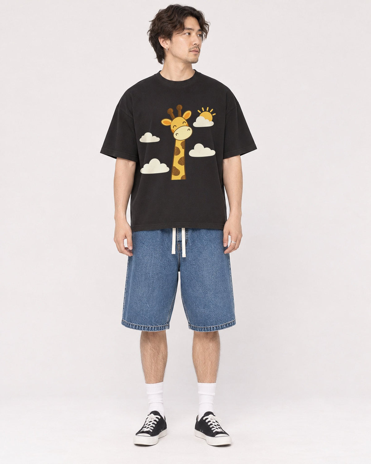Mockup Boxy Heavyweight Tee Black male full-body 03