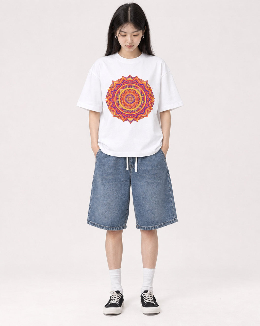 Mockup Boxy Heavyweight Tee White female full-body 01