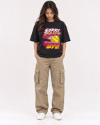 Mockup Boxy Heavyweight Tee Black female full-body 02
