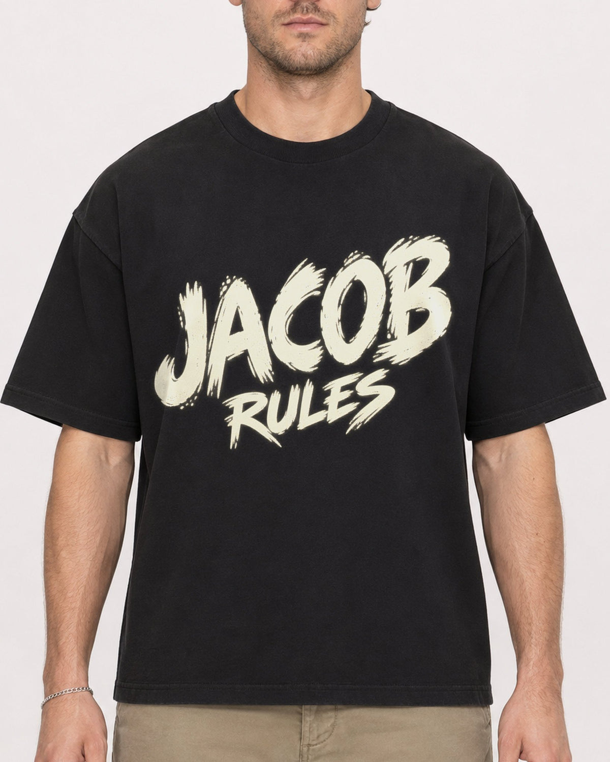 Mockup Boxy Heavyweight Tee Black male close-up 08