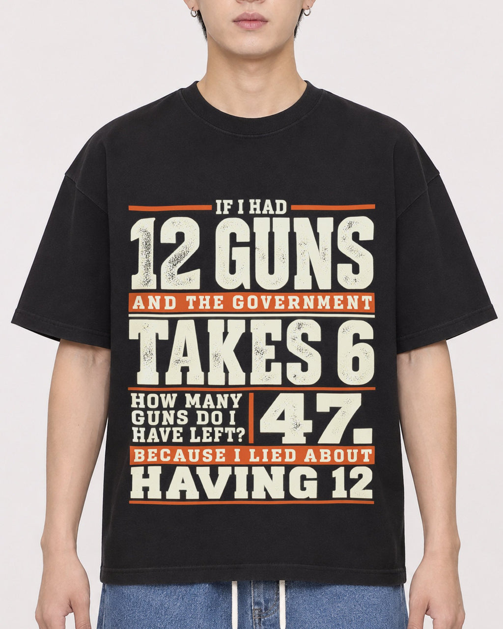 Mockup Boxy Heavyweight Tee Black male close-up 31