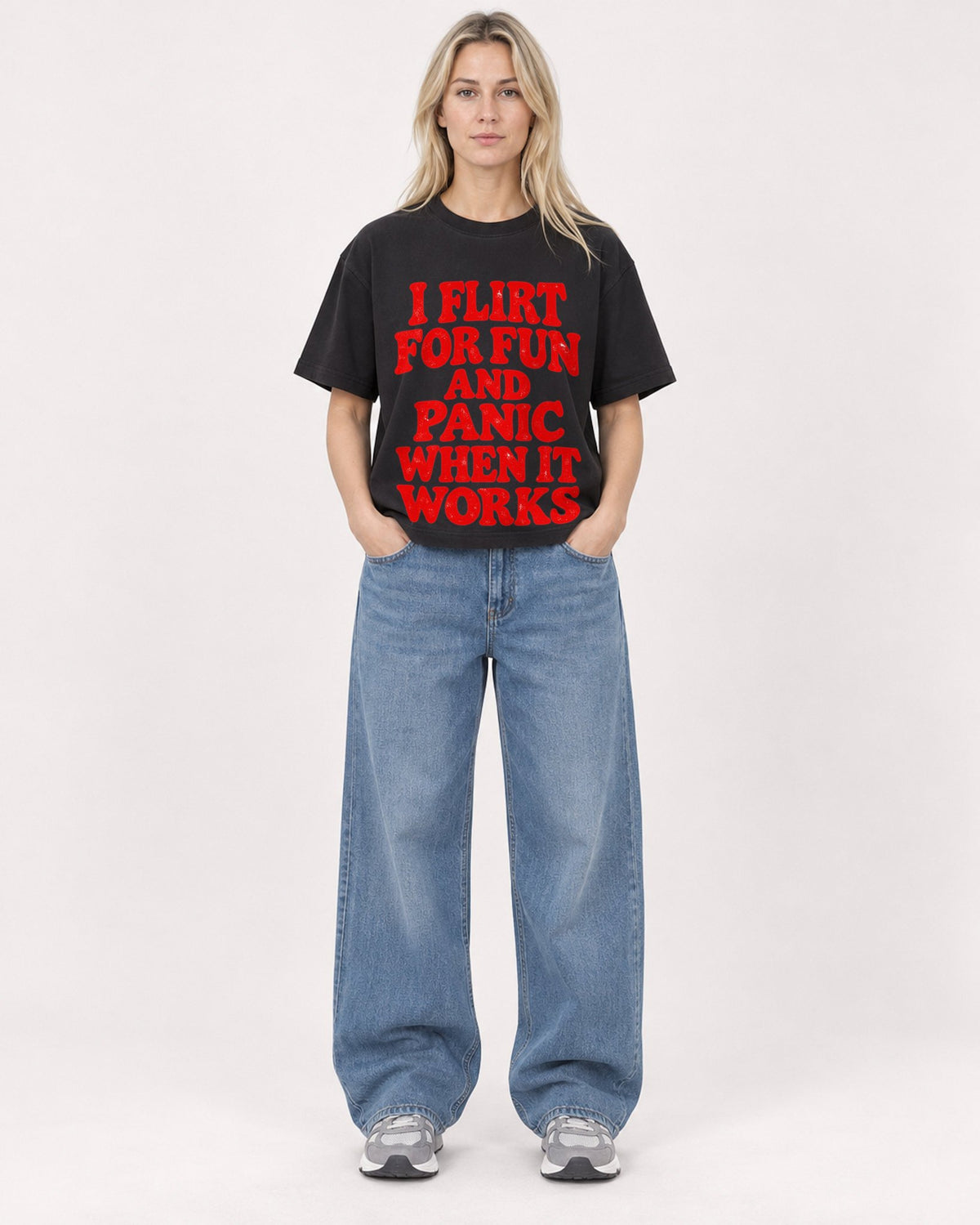 Mockup Boxy Heavyweight Tee Black female full-body 08