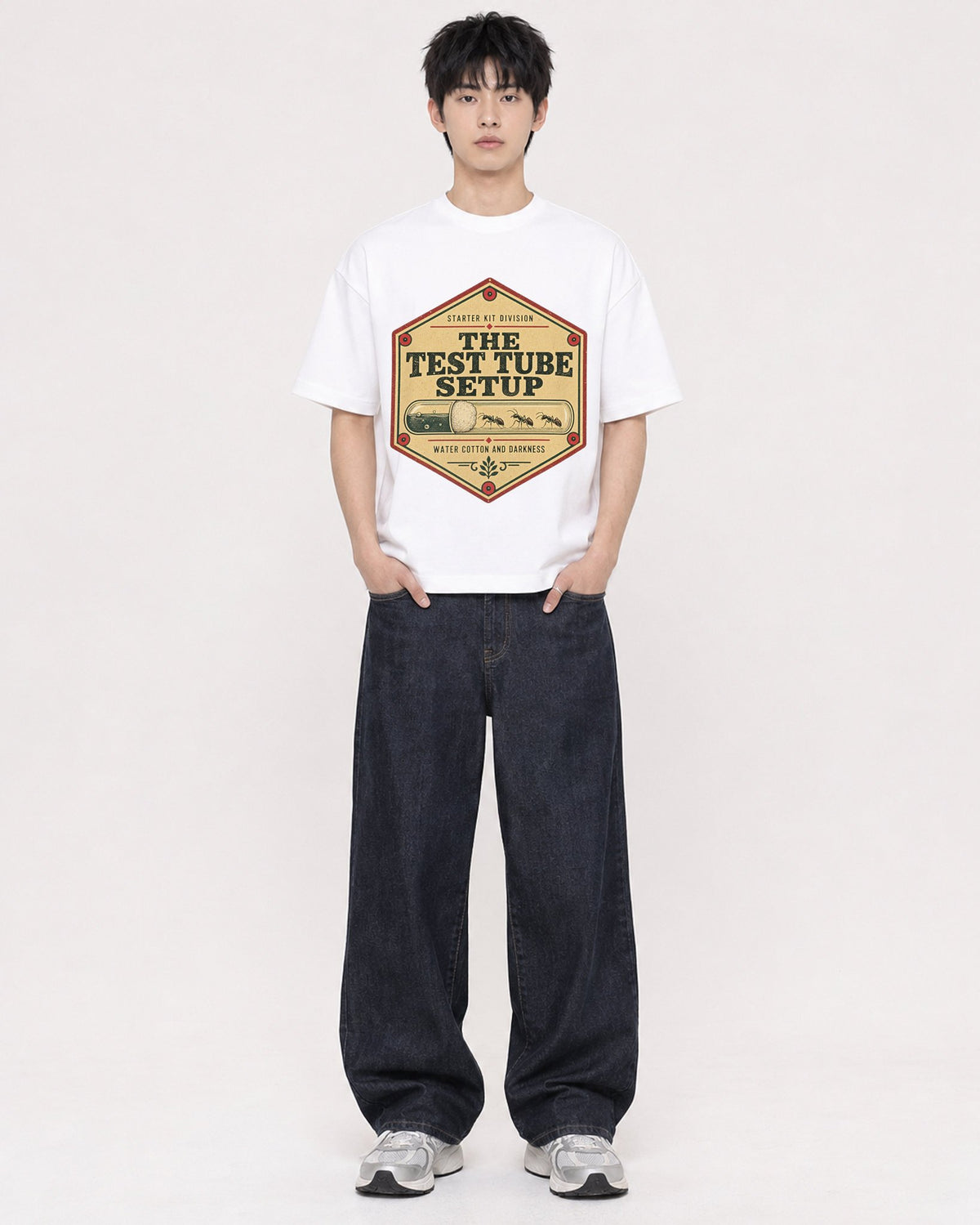 Mockup Boxy Heavyweight Tee White male full-body 01