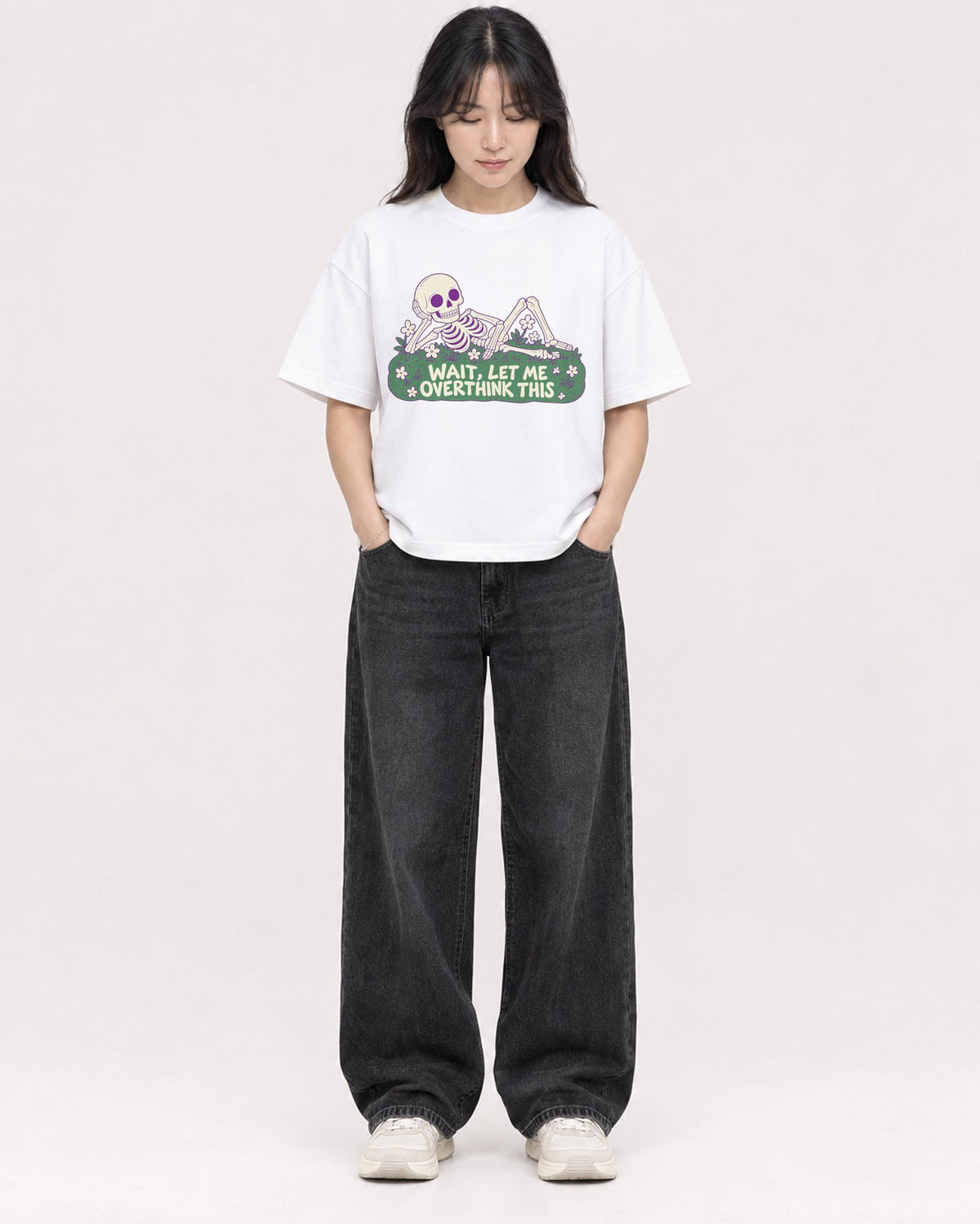 Mockup Boxy Heavyweight Tee White female full-body 13
