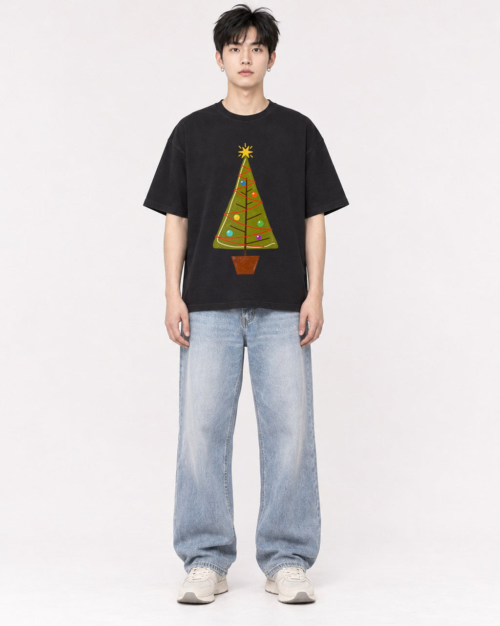 Mockup Boxy Heavyweight Tee Black male full-body 01