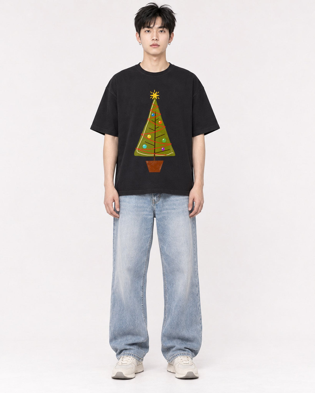 Mockup Boxy Heavyweight Tee Black male full-body 01